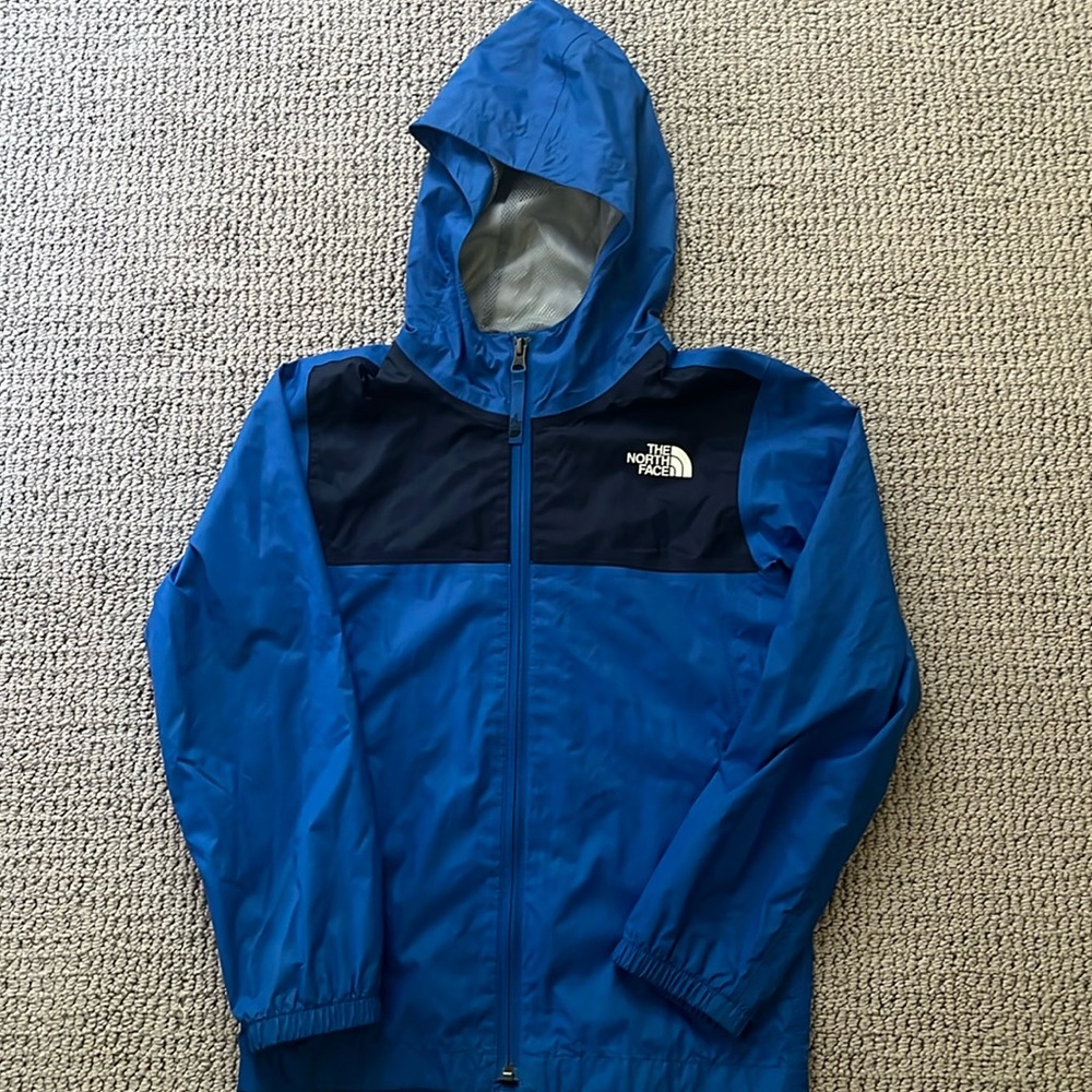 North Face Boys Blue Hooded Full Zip Dryvent Windbreaker Jacket - size 7/8